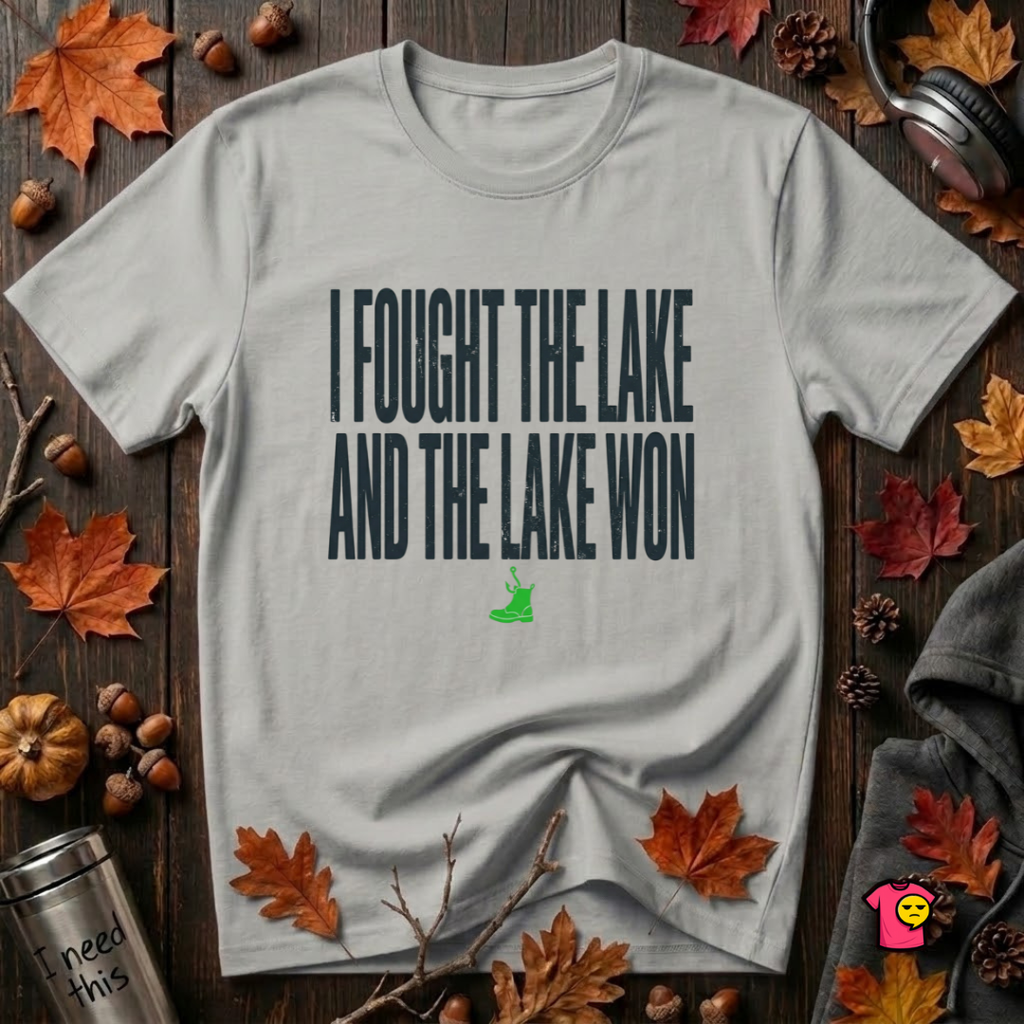 I Fought the Lake and the Lake Won sarcastic graphic t-shirt in Silver by Snarky Sarks