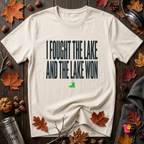 I Fought the Lake and the Lake Won sarcastic graphic t-shirt in White by Snarky Sarks