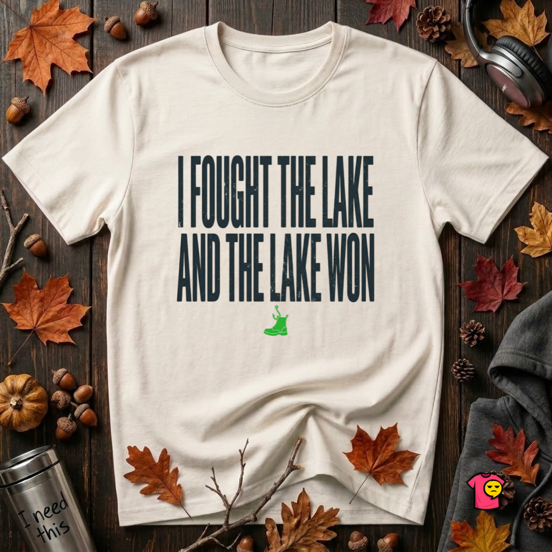 I Fought the Lake and the Lake Won sarcastic graphic t-shirt in White by Snarky Sarks