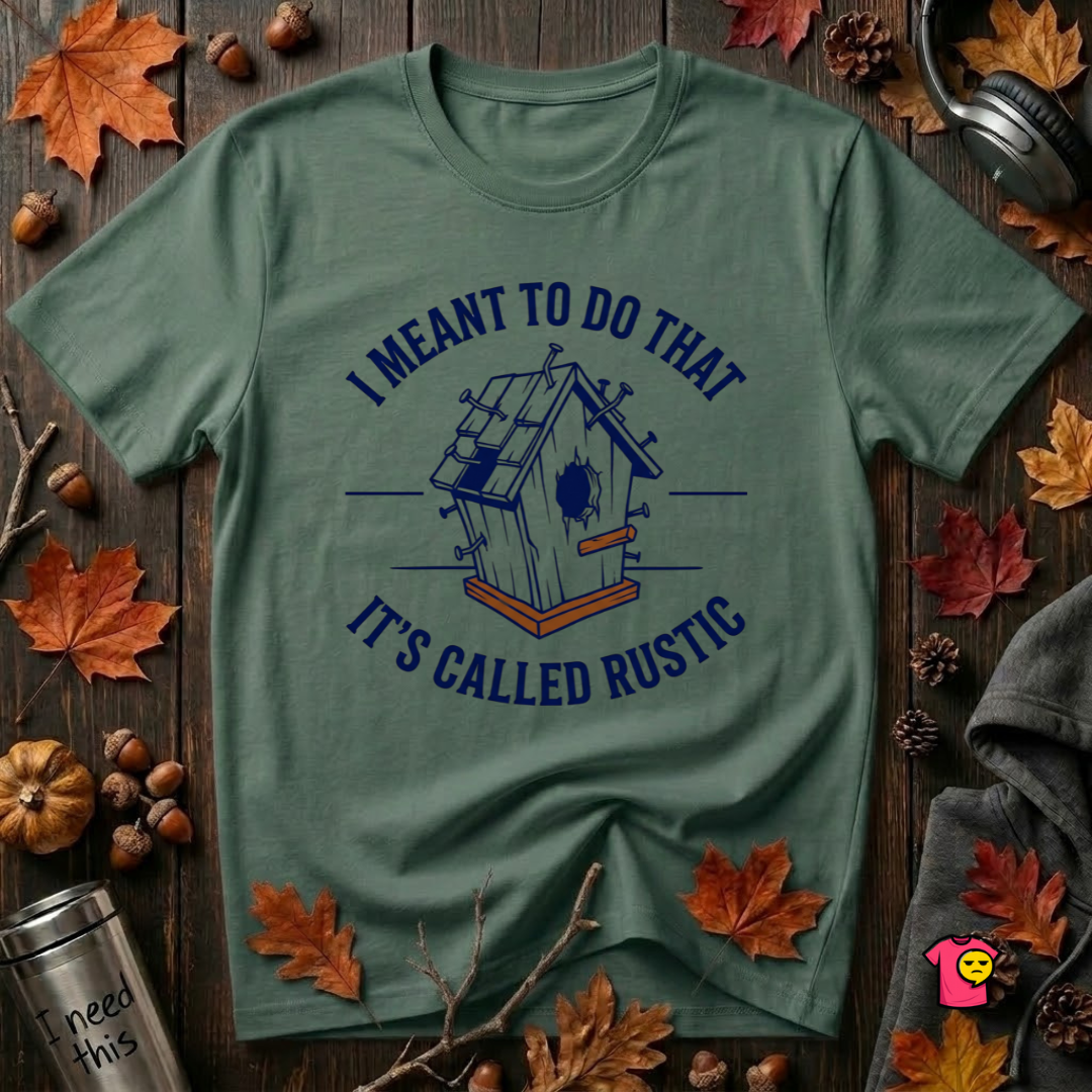 I Meant to do That -- It's Called Rustic sarcastic graphic t-shirt in Heather Forest by Snarky Sarks