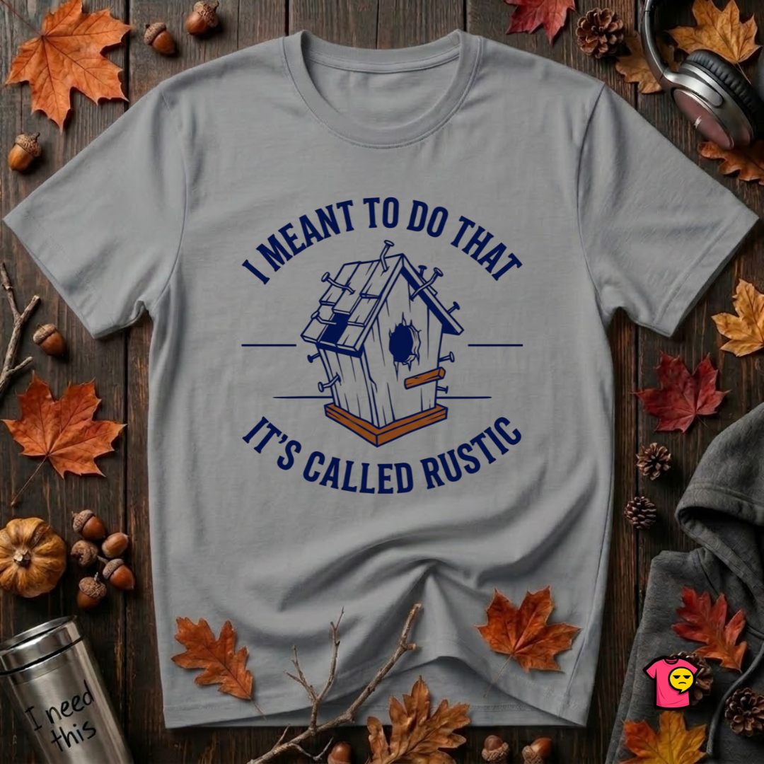 I Meant to do That -- It's Called Rustic sarcastic graphic t-shirt in Heather Storm by Snarky Sarks