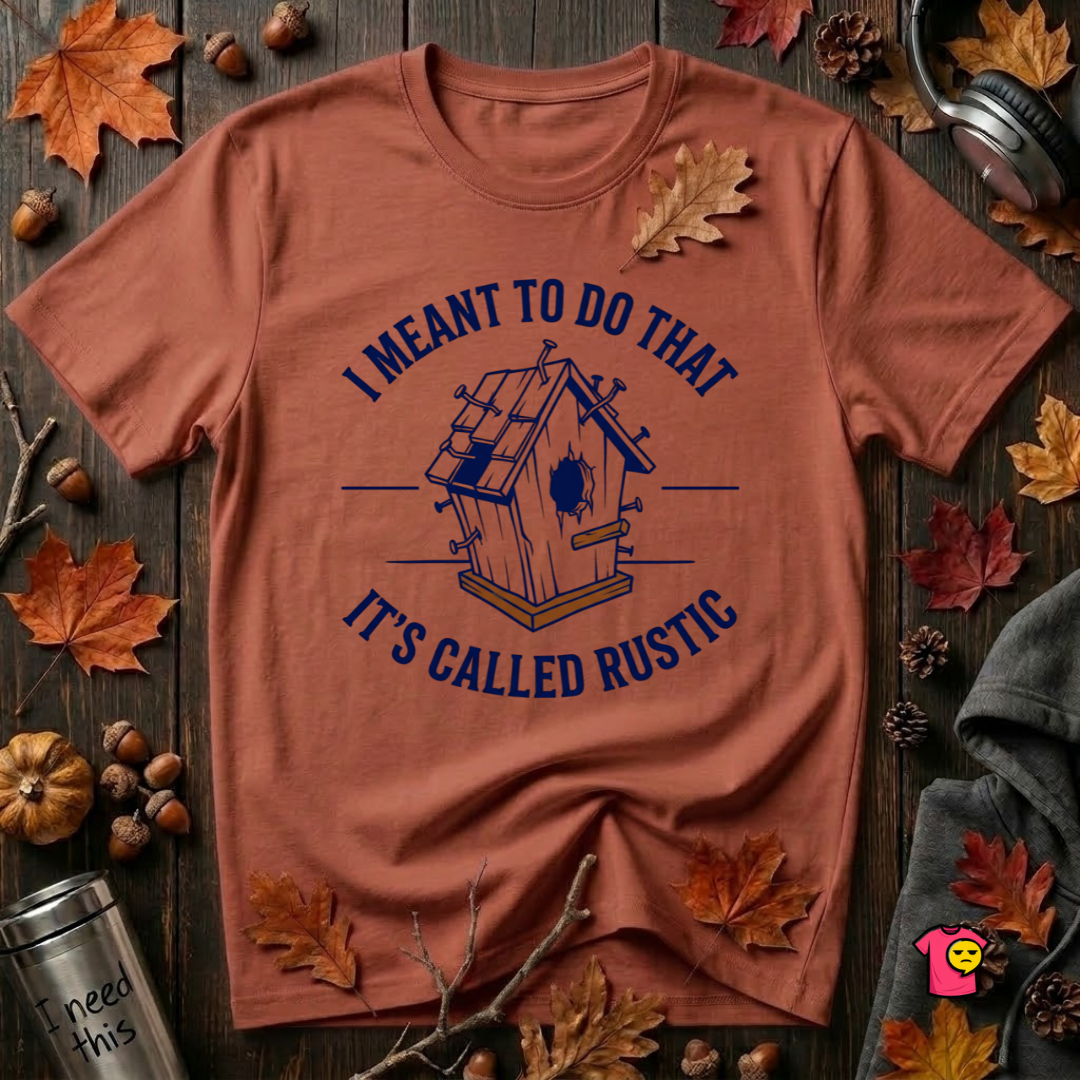 I Meant to do That -- It's Called Rustic sarcastic graphic t-shirt in Rust by Snarky Sarks
