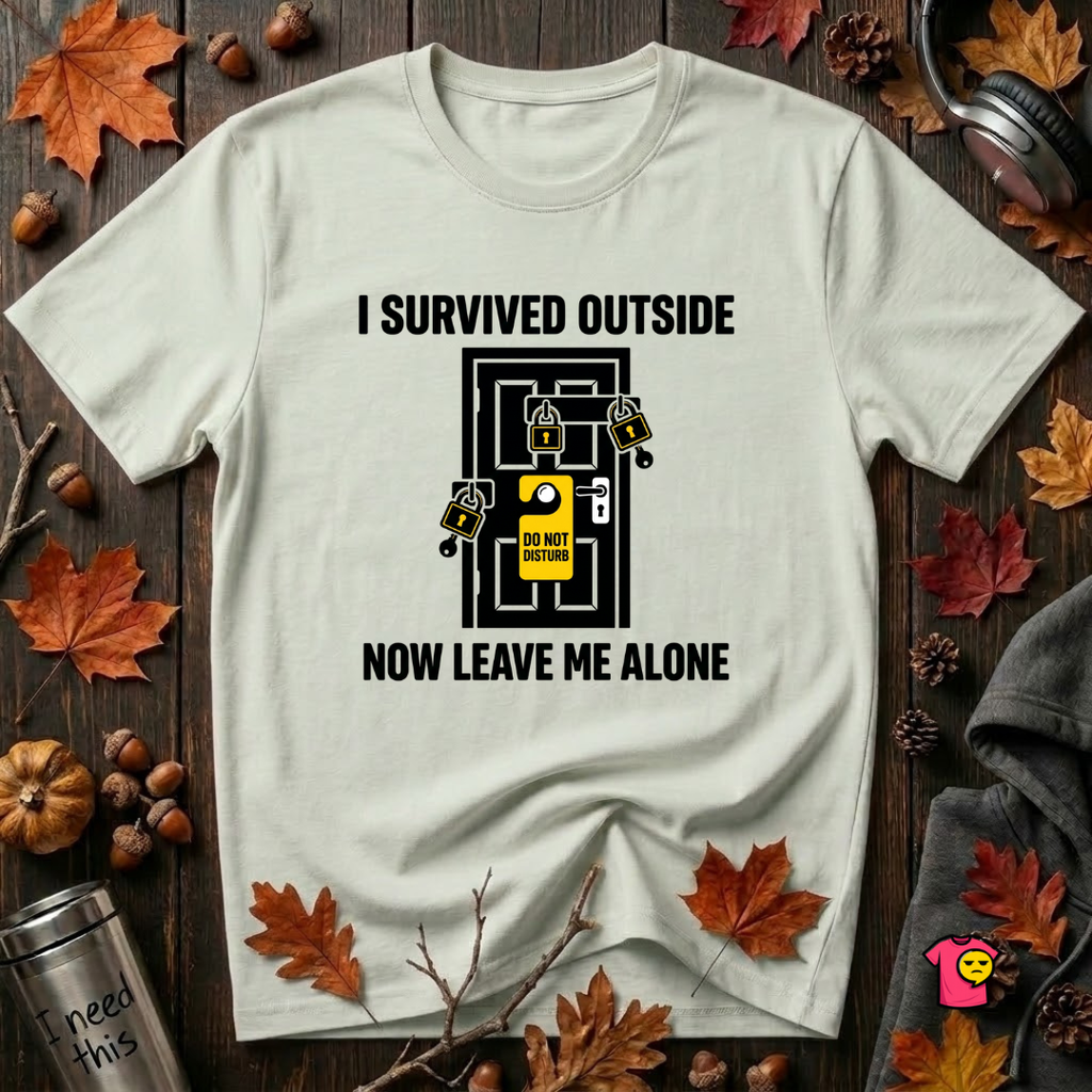 I Survived Outside...Leave Me Alone sarcastic graphic t-shirt in Citron by Snarky Sarks