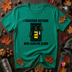 I Survived Outside...Leave Me Alone sarcastic graphic t-shirt in Heather Kelly by Snarky Sarks
