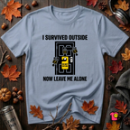 I Survived Outside...Leave Me Alone sarcastic graphic t-shirt in Heather Prism Blue by Snarky Sarks