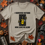 I Survived Outside...Leave Me Alone sarcastic graphic t-shirt in Heather Stone by Snarky Sarks