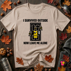 I Survived Outside...Leave Me Alone sarcastic graphic t-shirt in Natural by Snarky Sarks