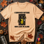 I Survived Outside...Leave Me Alone sarcastic graphic t-shirt in Peach by Snarky Sarks