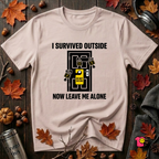I Survived Outside...Leave Me Alone sarcastic graphic t-shirt in Soft Pink by Snarky Sarks