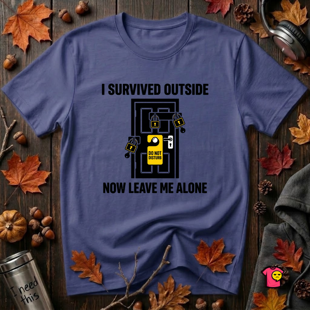 I Survived Outside...Leave Me Alone sarcastic graphic t-shirt in Team Navy by Snarky Sarks