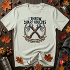 I Throw Sharp Objects sarcastic graphic t-shirt in Citron by Snarky Sarks