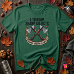 I Throw Sharp Objects sarcastic graphic t-shirt in Evergreen by Snarky Sarks