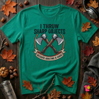 I Throw Sharp Objects sarcastic graphic t-shirt in Heather Kelly by Snarky Sarks