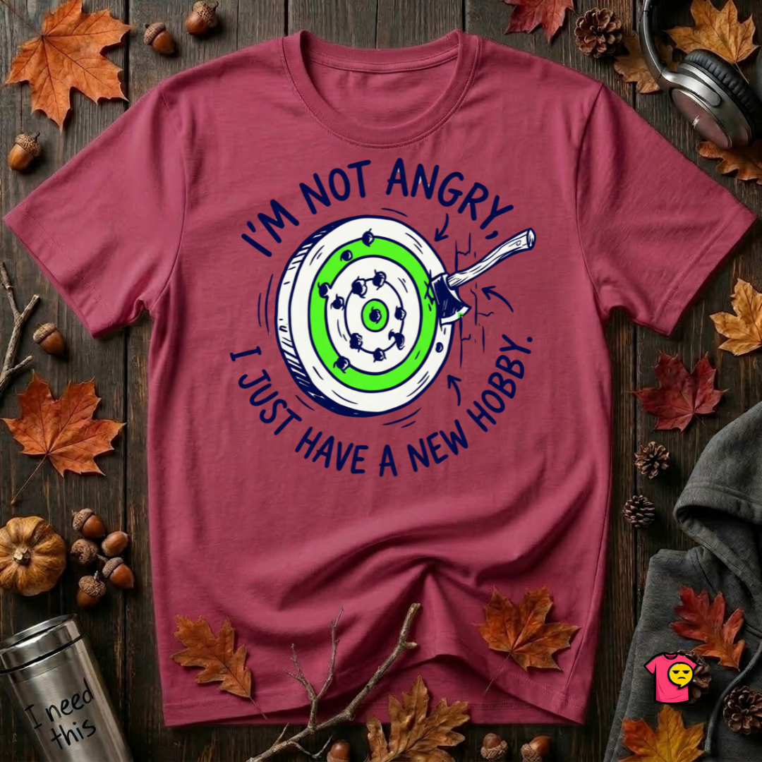 I'm Not Angry, I Just Have a New Hobby sarcastic graphic t-shirt in Cardinal by Snarky Sarks