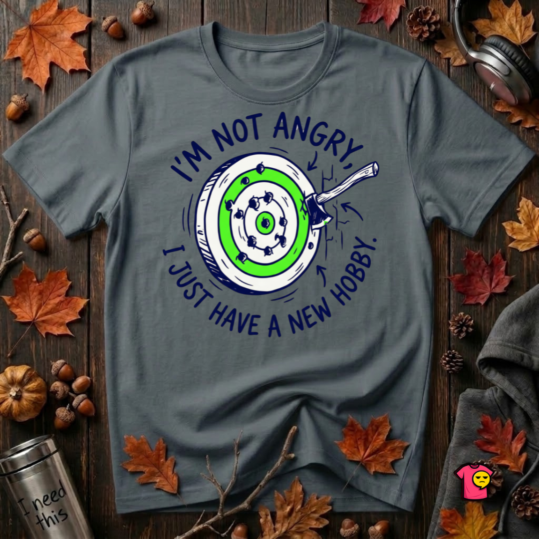 I'm Not Angry, I Just Have a New Hobby sarcastic graphic t-shirt in Dark Gray by Snarky Sarks