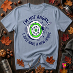I'm Not Angry, I Just Have a New Hobby sarcastic graphic t-shirt in Heather Prism Blue by Snarky Sarks
