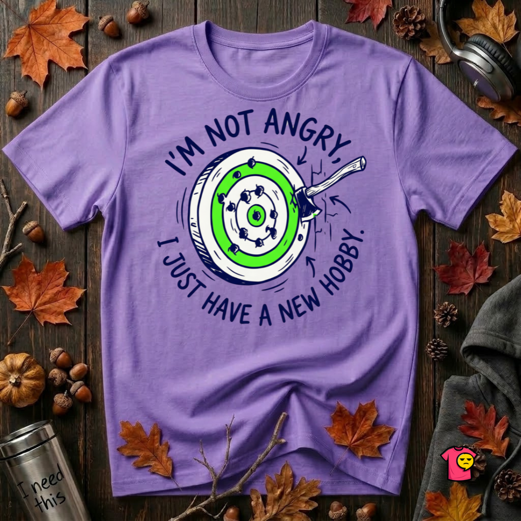 I'm Not Angry, I Just Have a New Hobby sarcastic graphic t-shirt in Heather Team Purple by Snarky Sarks
