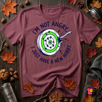 I'm Not Angry, I Just Have a New Hobby sarcastic graphic t-shirt in Maroon by Snarky Sarks