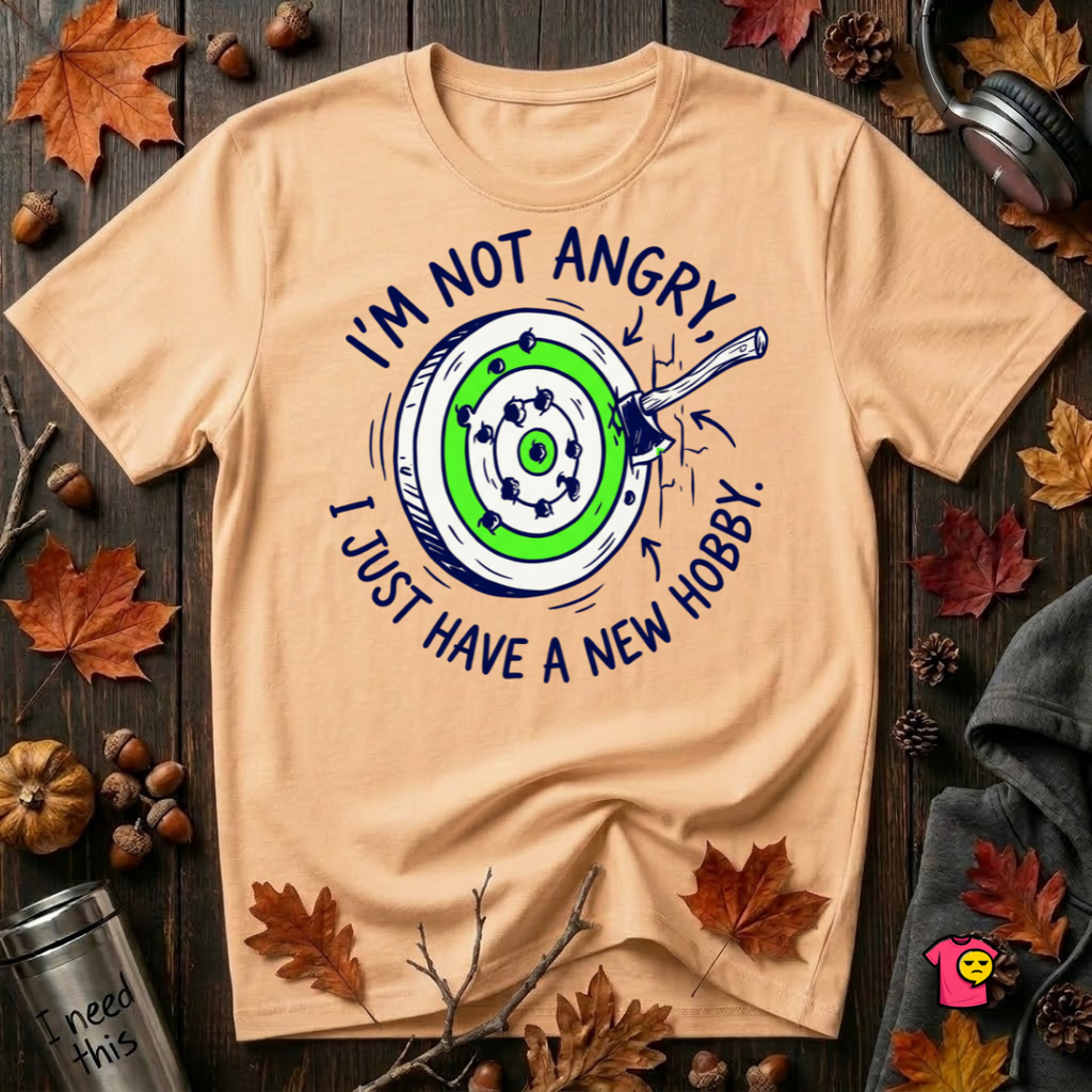 I'm Not Angry, I Just Have a New Hobby sarcastic graphic t-shirt in Peach by Snarky Sarks