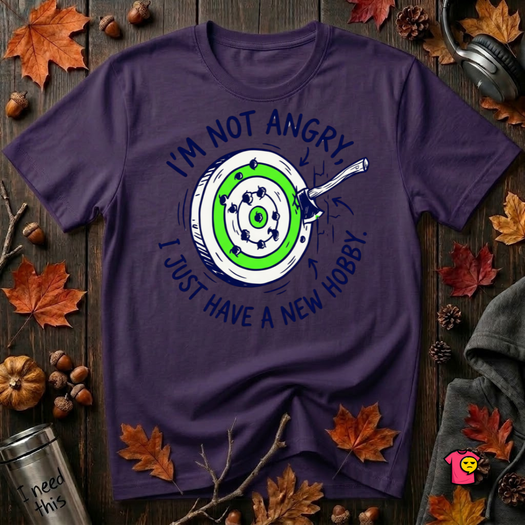 I'm Not Angry, I Just Have a New Hobby sarcastic graphic t-shirt in Purple by Snarky Sarks