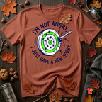I'm Not Angry, I Just Have a New Hobby sarcastic graphic t-shirt in Rust by Snarky Sarks