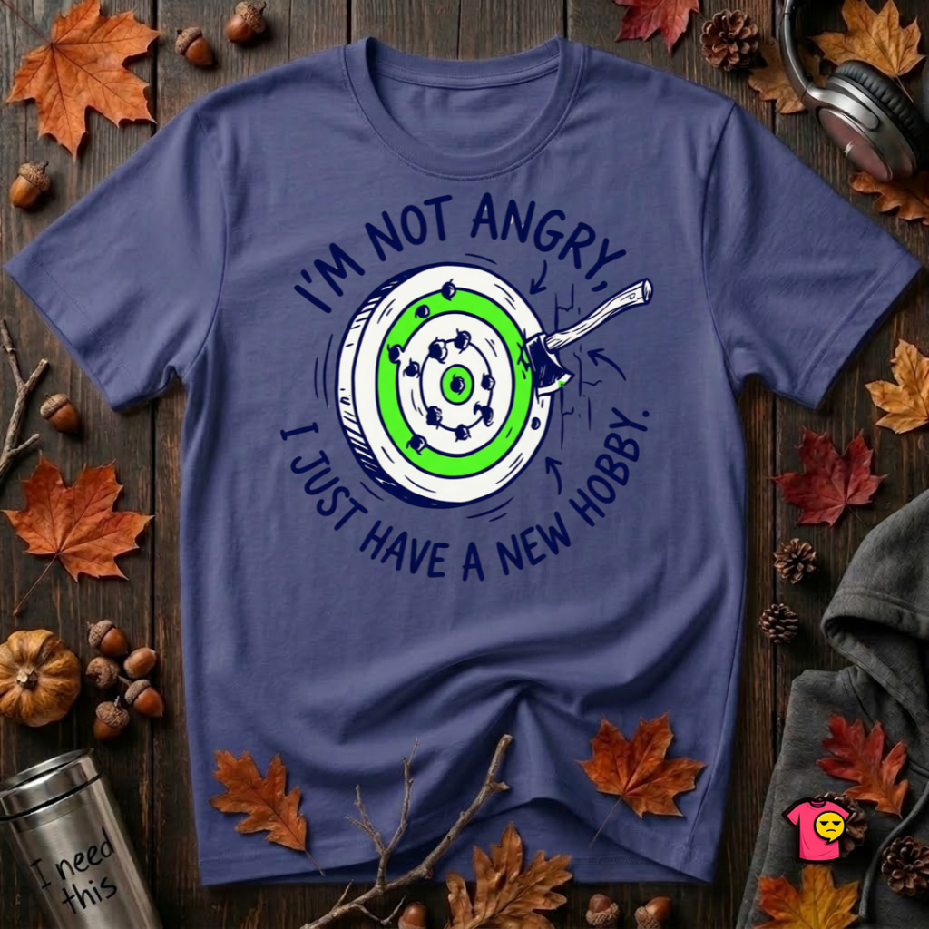I'm Not Angry, I Just Have a New Hobby sarcastic graphic t-shirt in Team Navy by Snarky Sarks