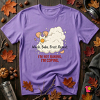 I'm Not Baking, I'm Coping sarcastic graphic t-shirt in Heather Team Purple by Snarky Sarks
