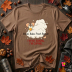 I'm Not Baking, I'm Coping sarcastic baking graphic t-shirt in Sand Dune by Snarky Sarks