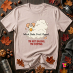 I'm Not Baking, I'm Coping sarcastic baking graphic t-shirt in Soft Pink by Snarky Sarks