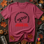 Intergalactic Relocation Services sarcastic graphic t-shirt in Cardinal by Snarky Sarks