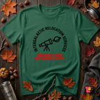 Intergalactic Relocation Services sarcastic graphic t-shirt in Evergreen by Snarky Sarks