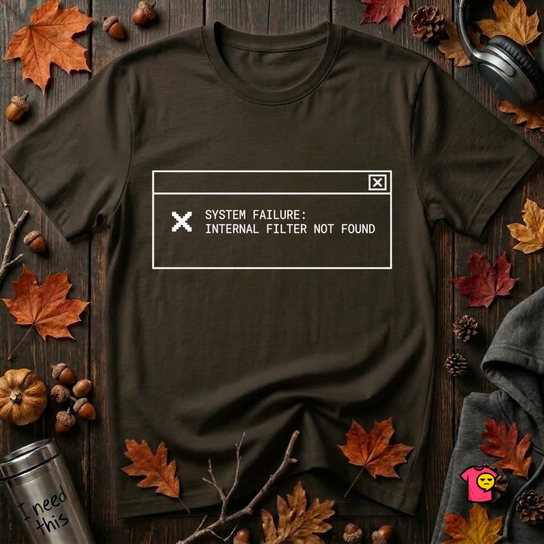 Internal Filter Not Found sarcastic graphic t-shirt in Black by Snarky Sarks