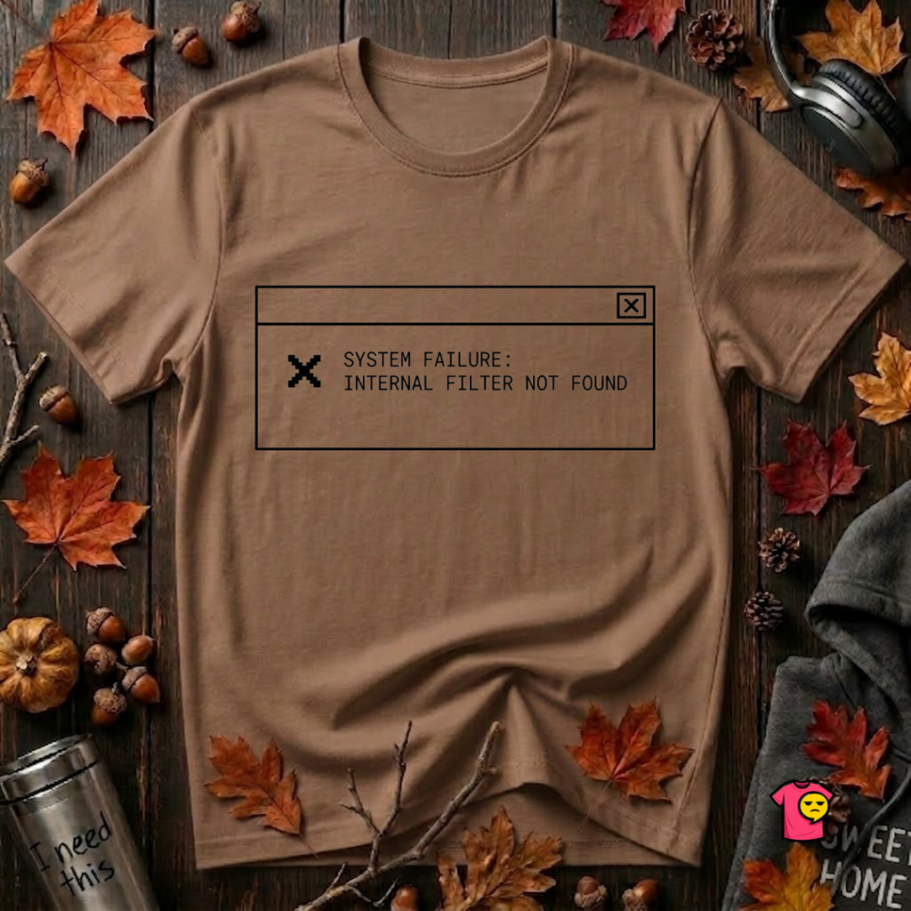 Internal Filter Not Found sarcastic graphic t-shirt in Sand Dune by Snarky Sarks