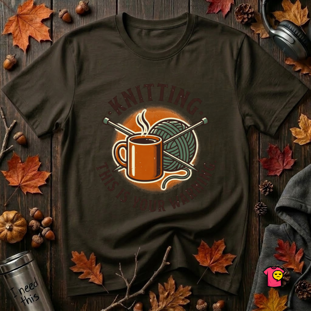 Knitting. This is Your Warning. sarcastic graphic t-shirt in Black by Snarky Sarks