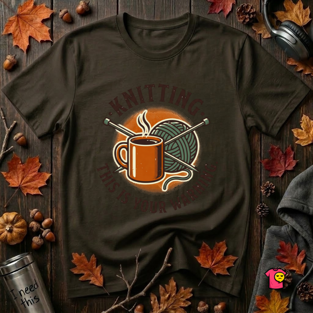 Knitting. This is Your Warning. sarcastic graphic t-shirt in Black by Snarky Sarks