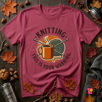 Knitting. This is Your Warning. sarcastic graphic t-shirt in Cardinal by Snarky Sarks