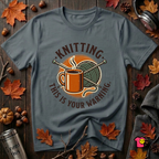 Knitting. This is Your Warning. sarcastic graphic t-shirt in Dark Gray by Snarky Sarks