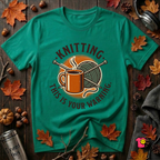 Knitting. This is Your Warning. sarcastic graphic t-shirt in Heather Kelly by Snarky Sarks