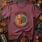 Knitting. This is Your Warning. sarcastic graphic t-shirt in Maroon by Snarky Sarks