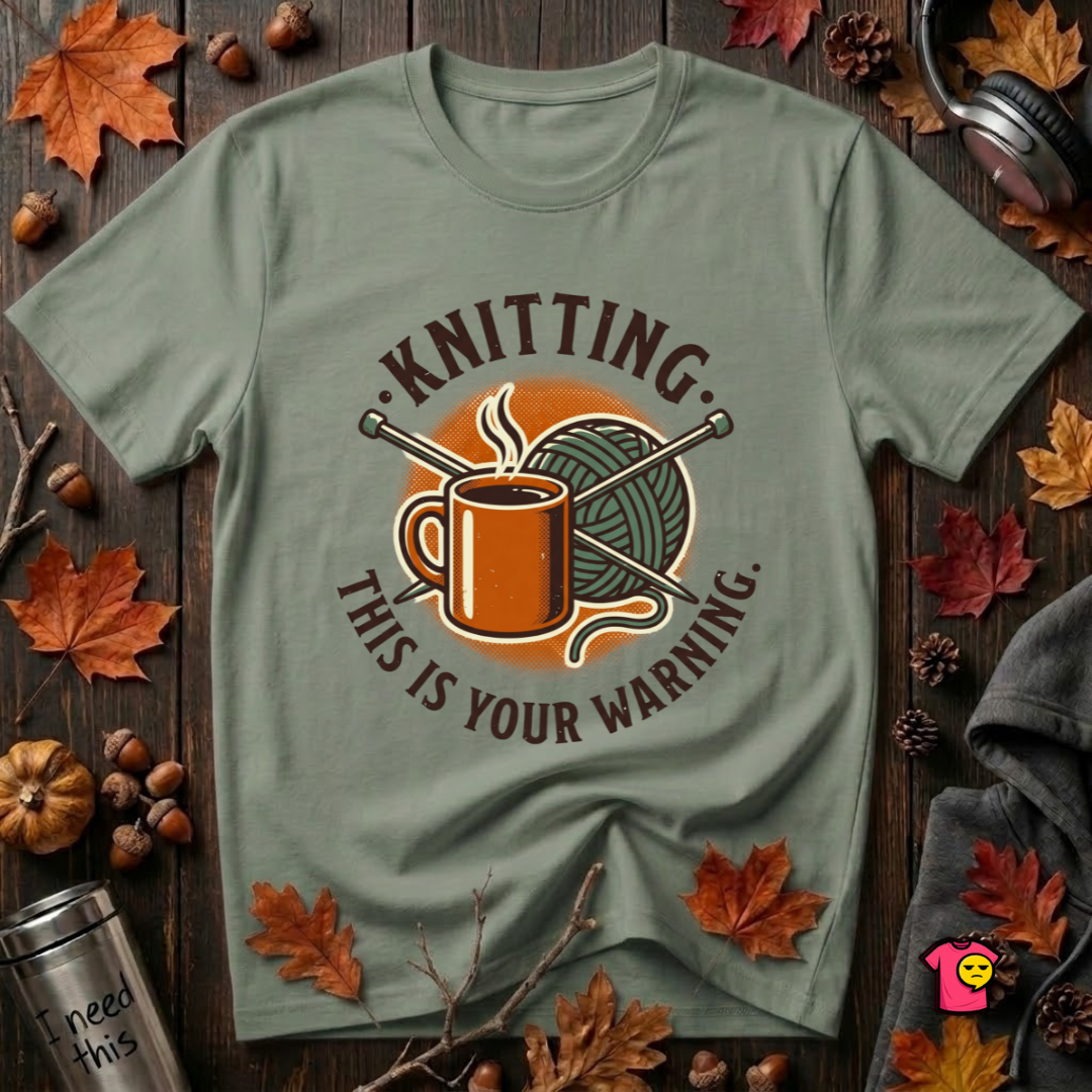 Knitting. This is Your Warning. sarcastic graphic t-shirt in Military Green by Snarky Sarks