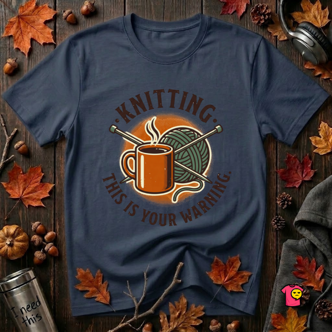 Knitting. This is Your Warning. sarcastic graphic t-shirt in Navy by Snarky Sarks
