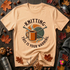 Knitting. This is Your Warning. sarcastic graphic t-shirt in Peach by Snarky Sarks