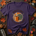 Knitting. This is Your Warning. sarcastic graphic t-shirt in Purple by Snarky Sarks