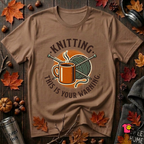 Knitting. This is Your Warning. sarcastic graphic t-shirt in Sand Dune by Snarky Sarks