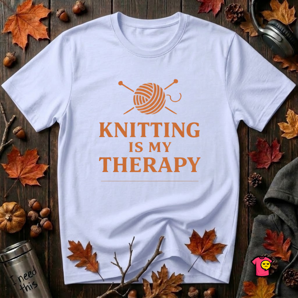Knitting is my Therapy sarcastic graphic t-shirt in Ash by Snarky Sarks
