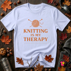 Knitting is my Therapy sarcastic graphic t-shirt in Ash by Snarky Sarks