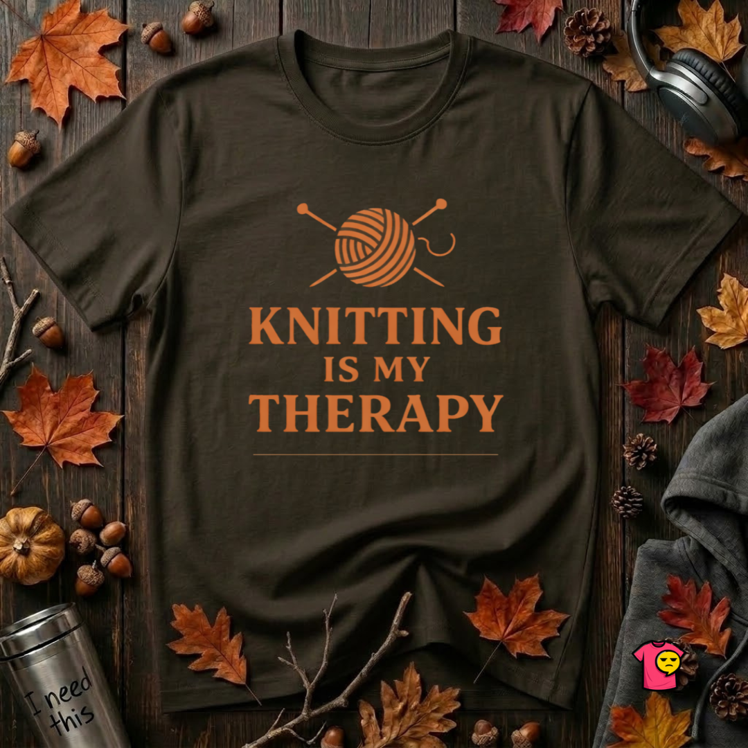 Knitting is my Therapy sarcastic graphic t-shirt in Black by Snarky Sarks