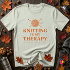Knitting is my Therapy sarcastic graphic t-shirt in Citron by Snarky Sarks