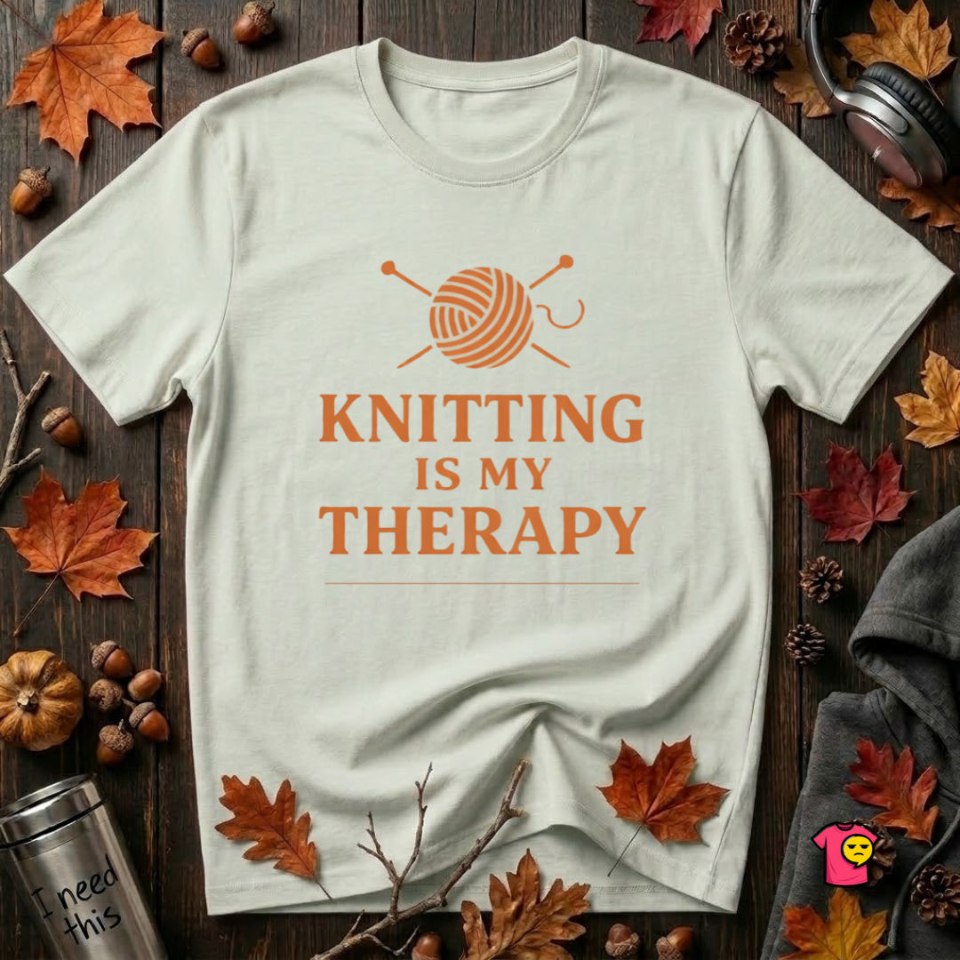 Knitting is my Therapy sarcastic graphic t-shirt in Citron by Snarky Sarks