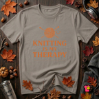 Knitting is my Therapy sarcastic graphic t-shirt in Deep Heather by Snarky Sarks